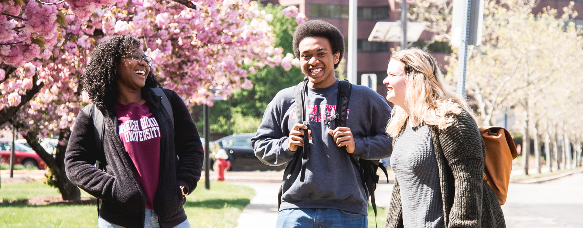 FDU students smiling on campus