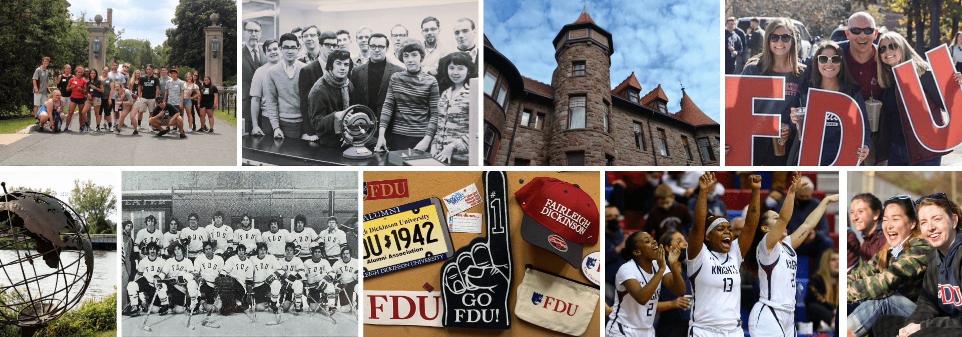 A collage of images showing student life at FDU.