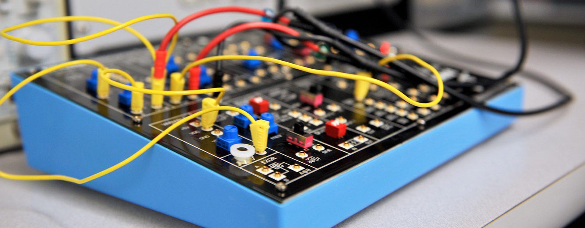 A closeup of a circuit board testing panel.